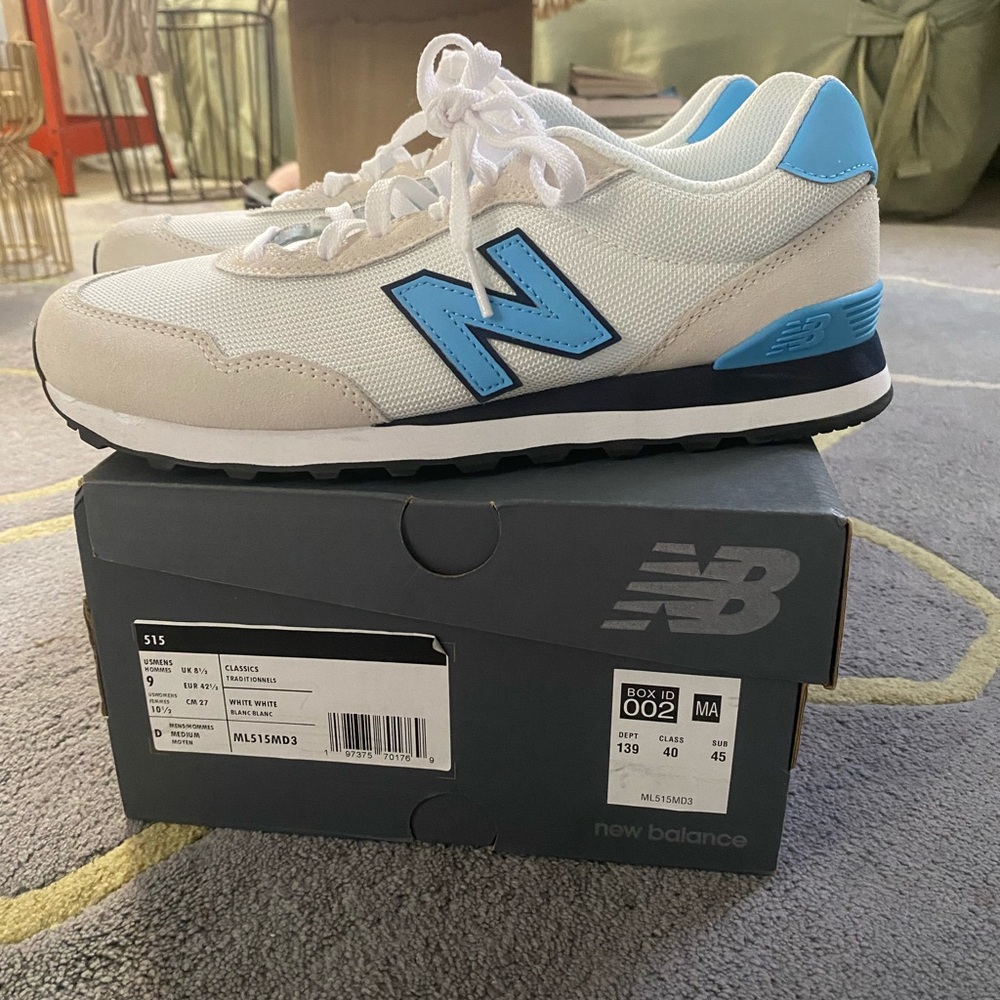 New Balance Men's Cream and Blue Sneakers